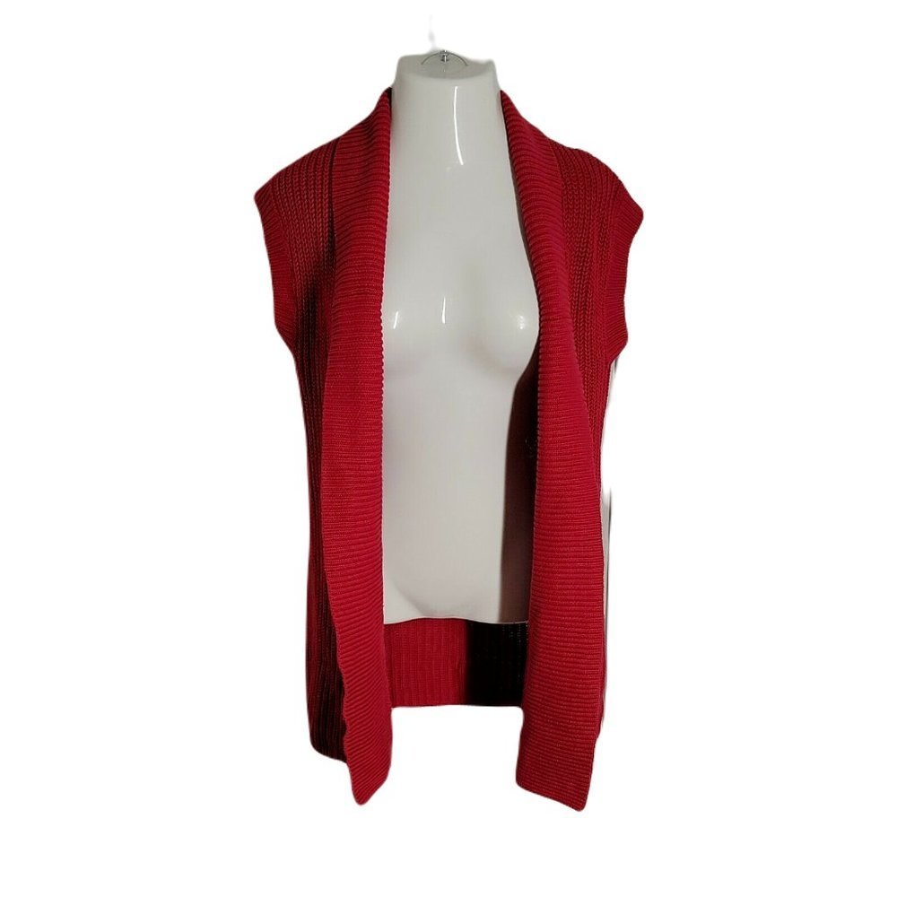 Bay Studio Cute Open Front Knit Cardigan Sweater Top ~ Sz M ~ Sleeveless ~ Red